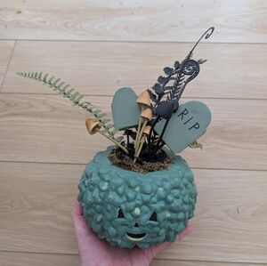 Green Halloween Pumpkin Planter with Mushrooms From Target Hyde And Eek